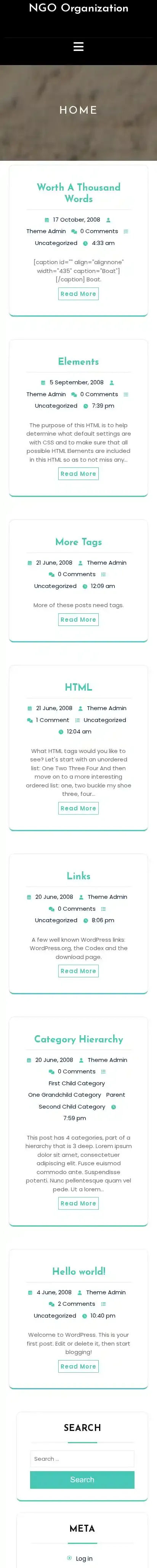 NGO Organization home page on mobile