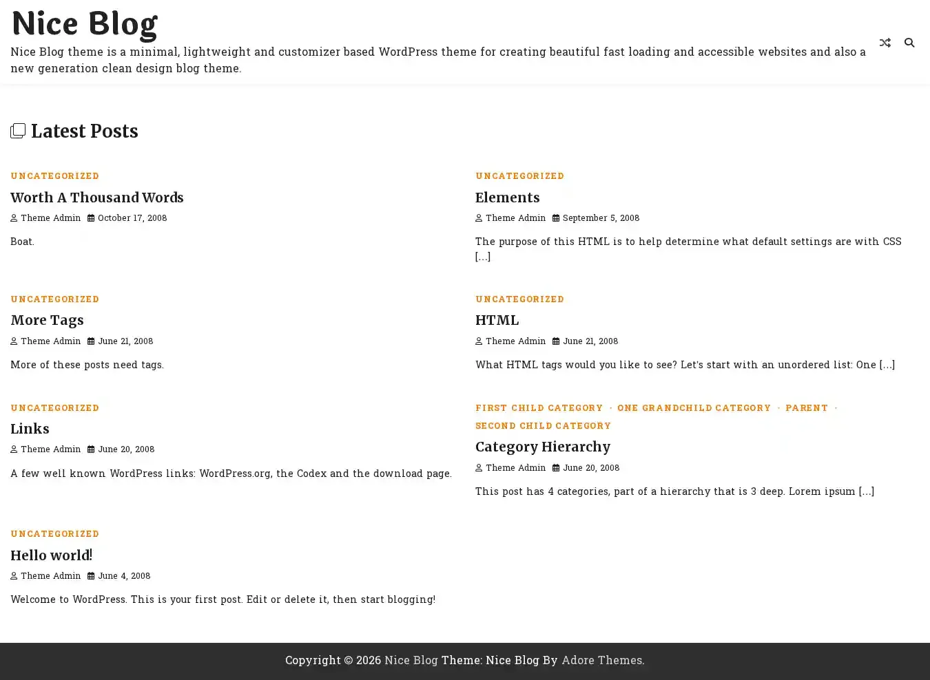 Nice Blog home page on desktop