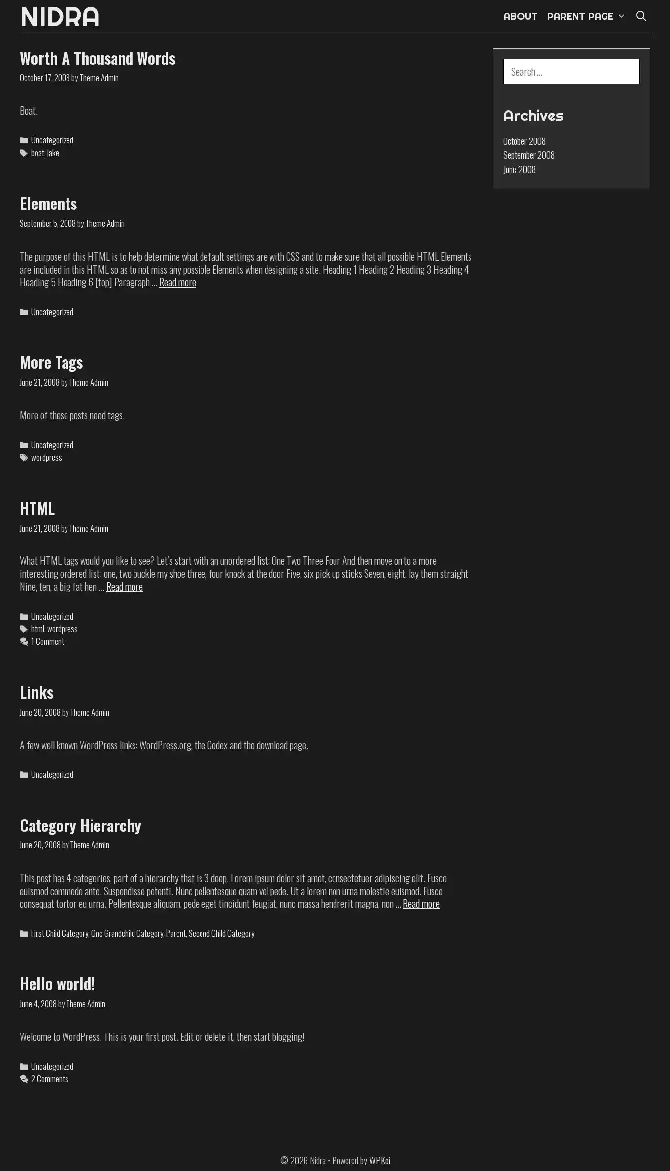 Nidra home page on desktop