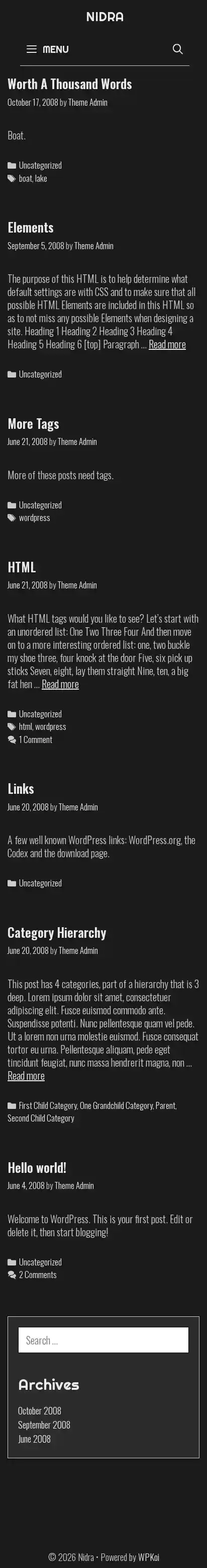 Nidra home page on mobile