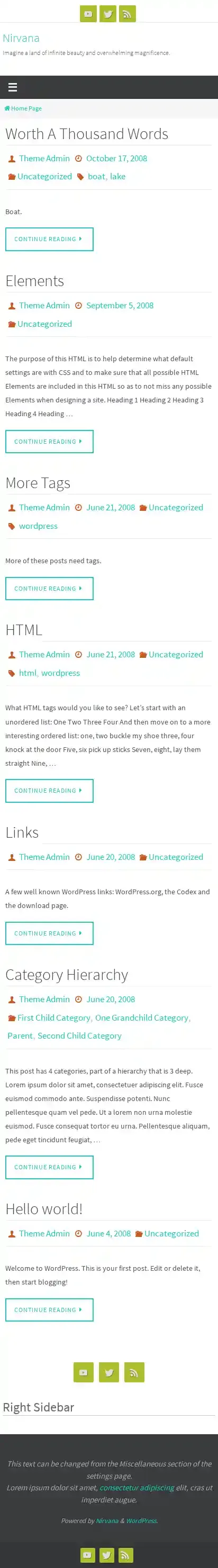 Nirvana home page on mobile