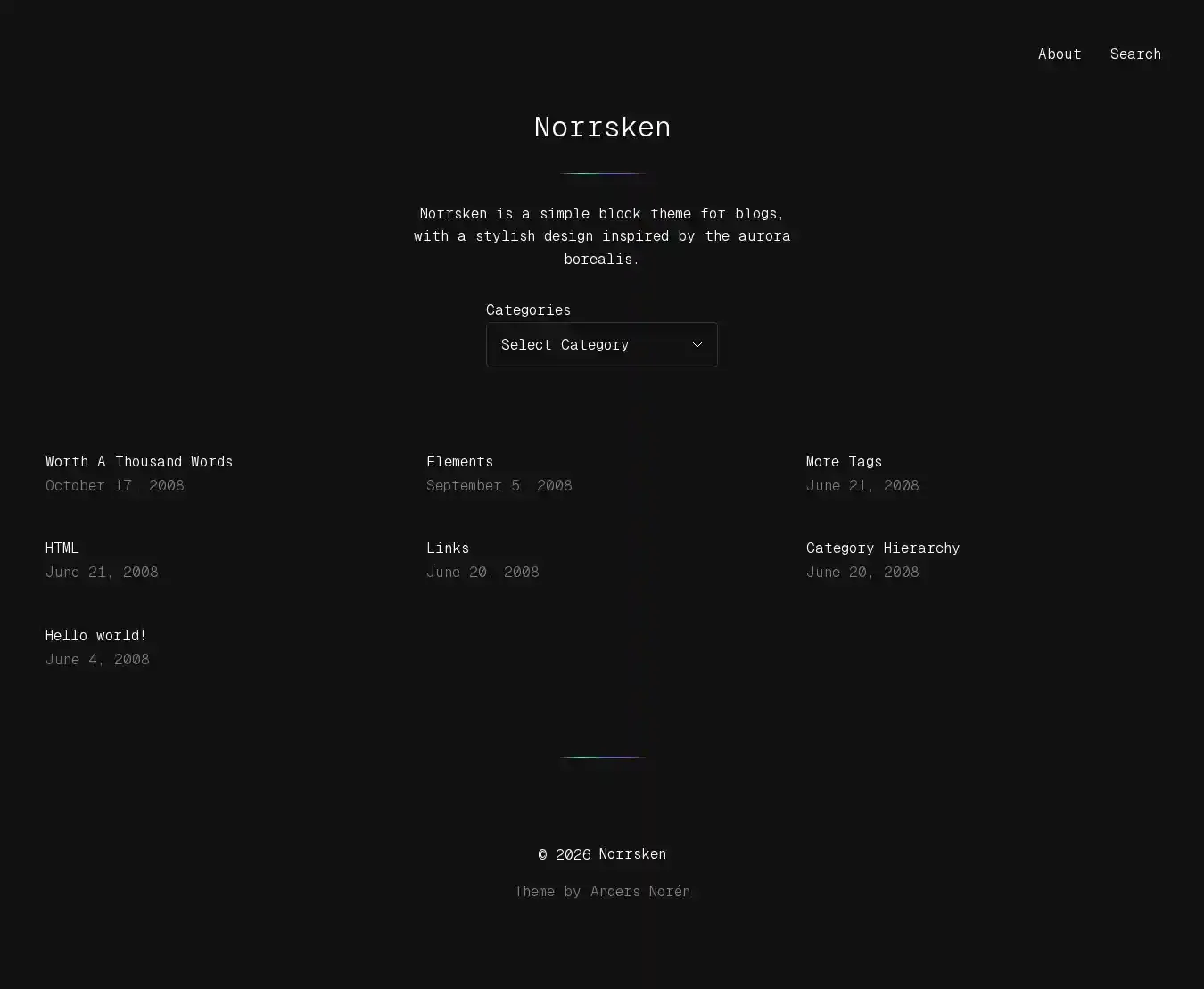 Norrsken home page on desktop