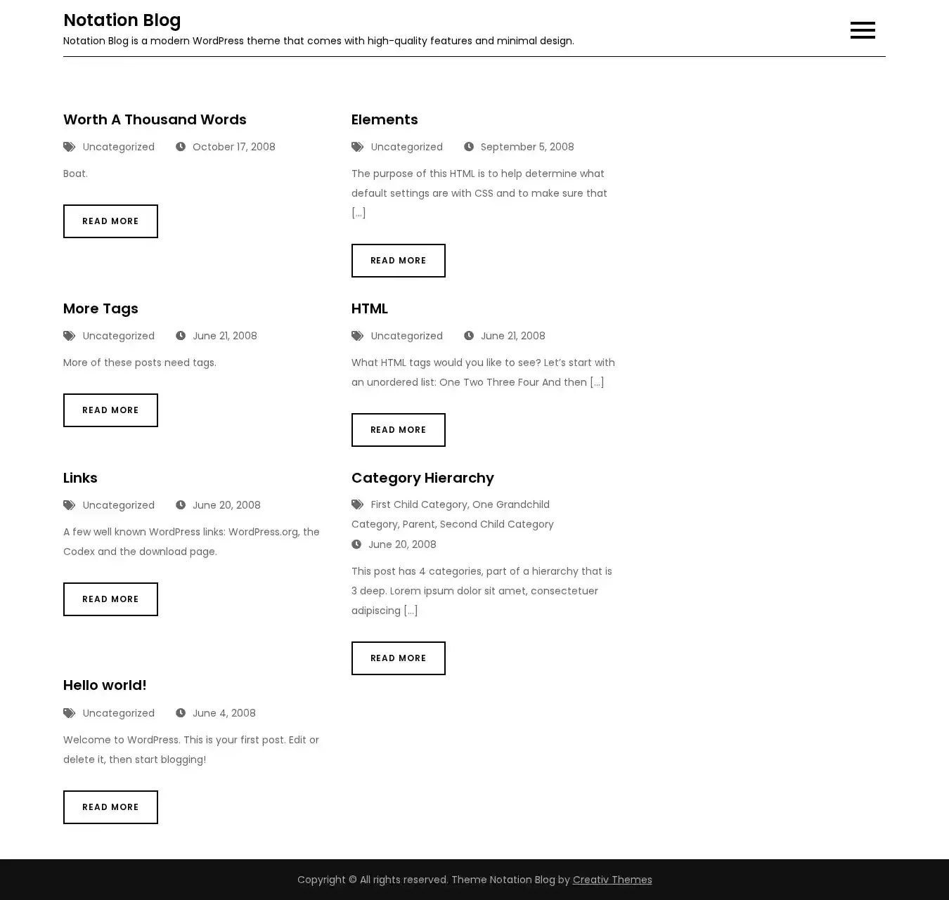 Notation Blog home page on desktop