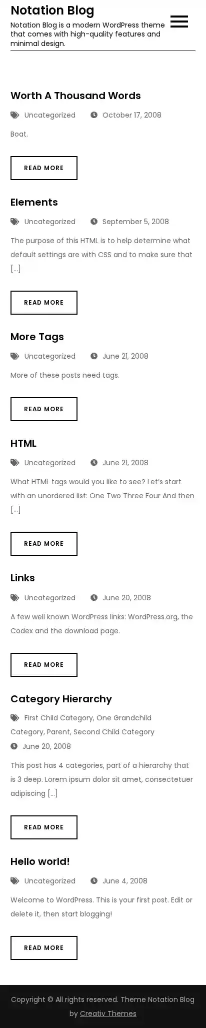 Notation Blog home page on mobile