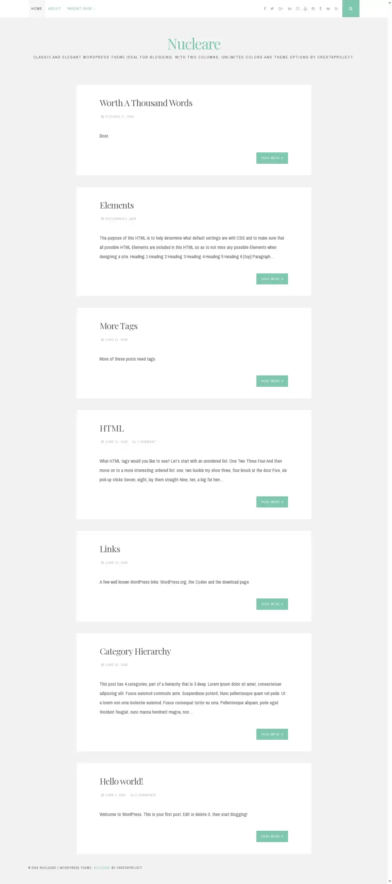 Nucleare home page on desktop