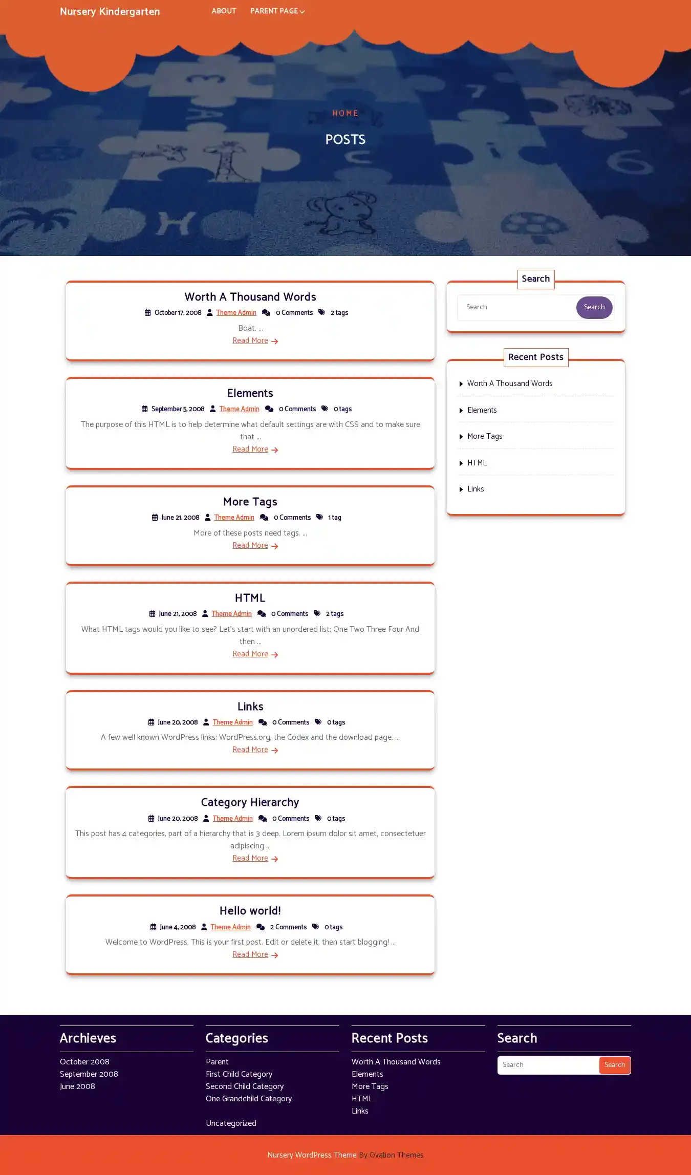 Nursery Kindergarten home page on desktop