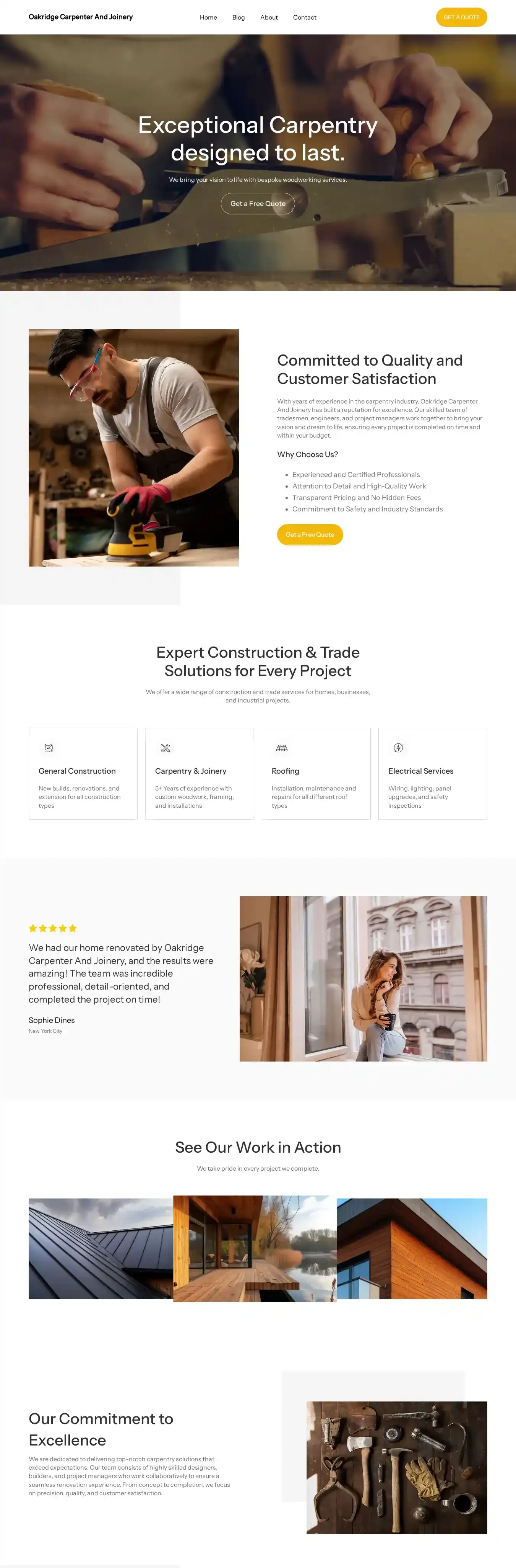 Oakridge Carpenter And Joinery home page on desktop