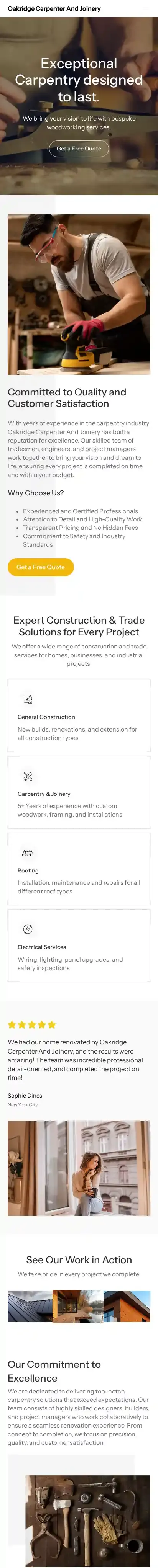 Oakridge Carpenter And Joinery home page on mobile