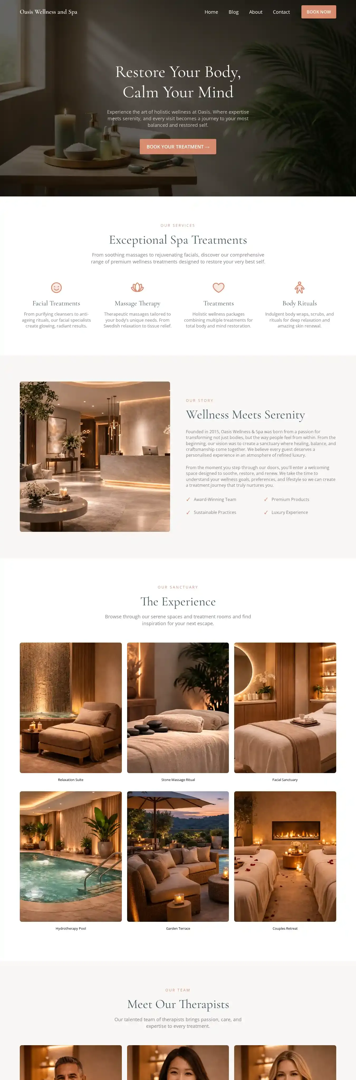Oasis Wellness and Spa home page on desktop