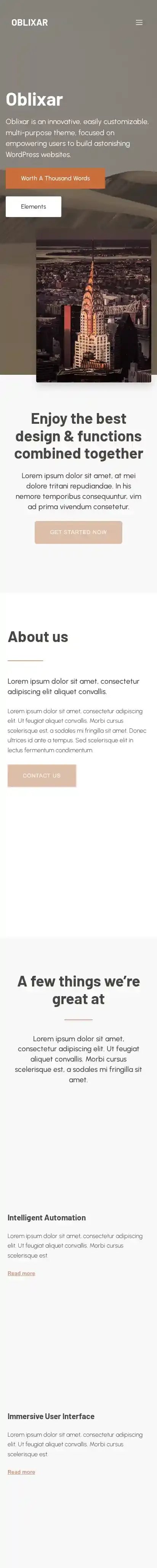 Oblixar home page on mobile