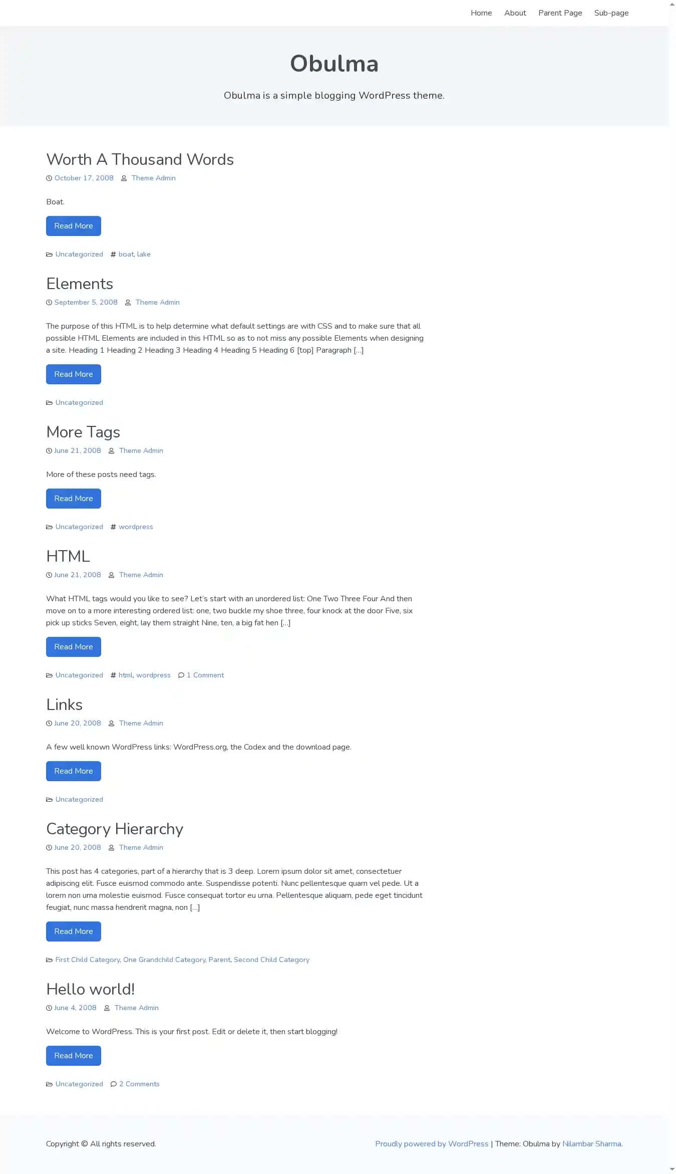 Obulma home page on desktop