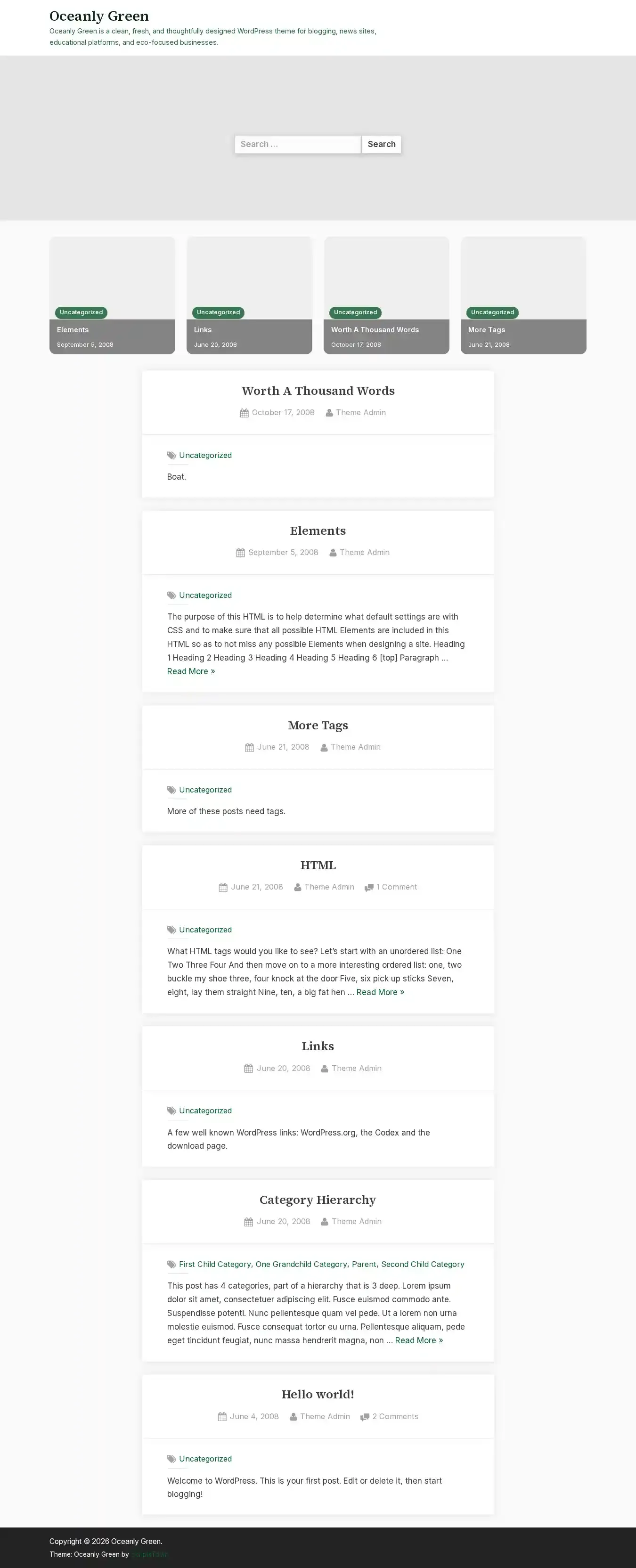 Oceanly Green home page on desktop