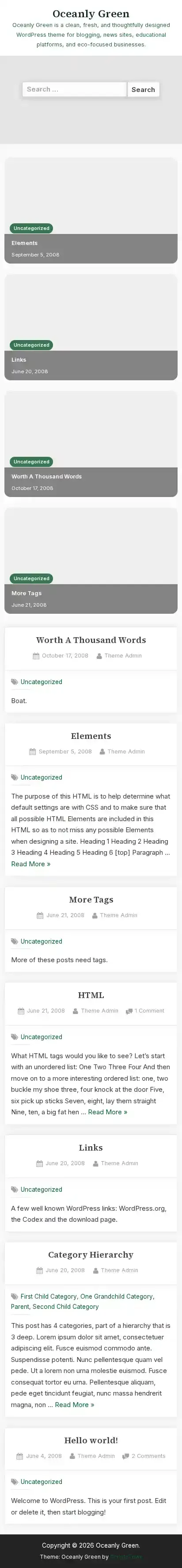 Oceanly Green home page on mobile