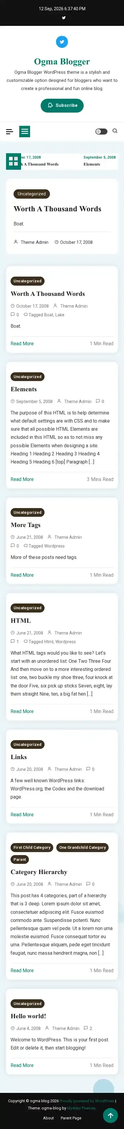 Ogma Blogger home page on mobile
