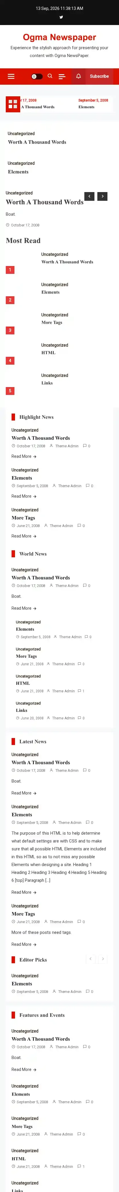 Ogma Newspaper home page on mobile