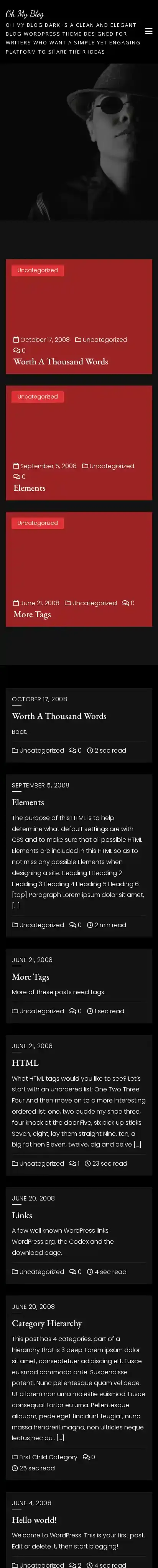 Oh My Blog home page on mobile
