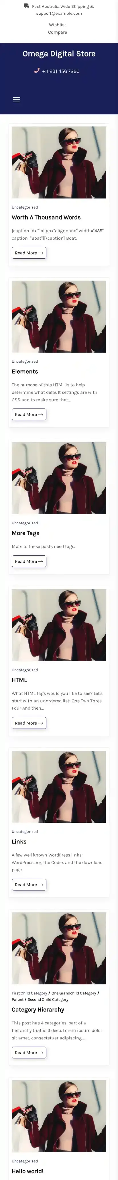 Omega Digital Store home page on mobile