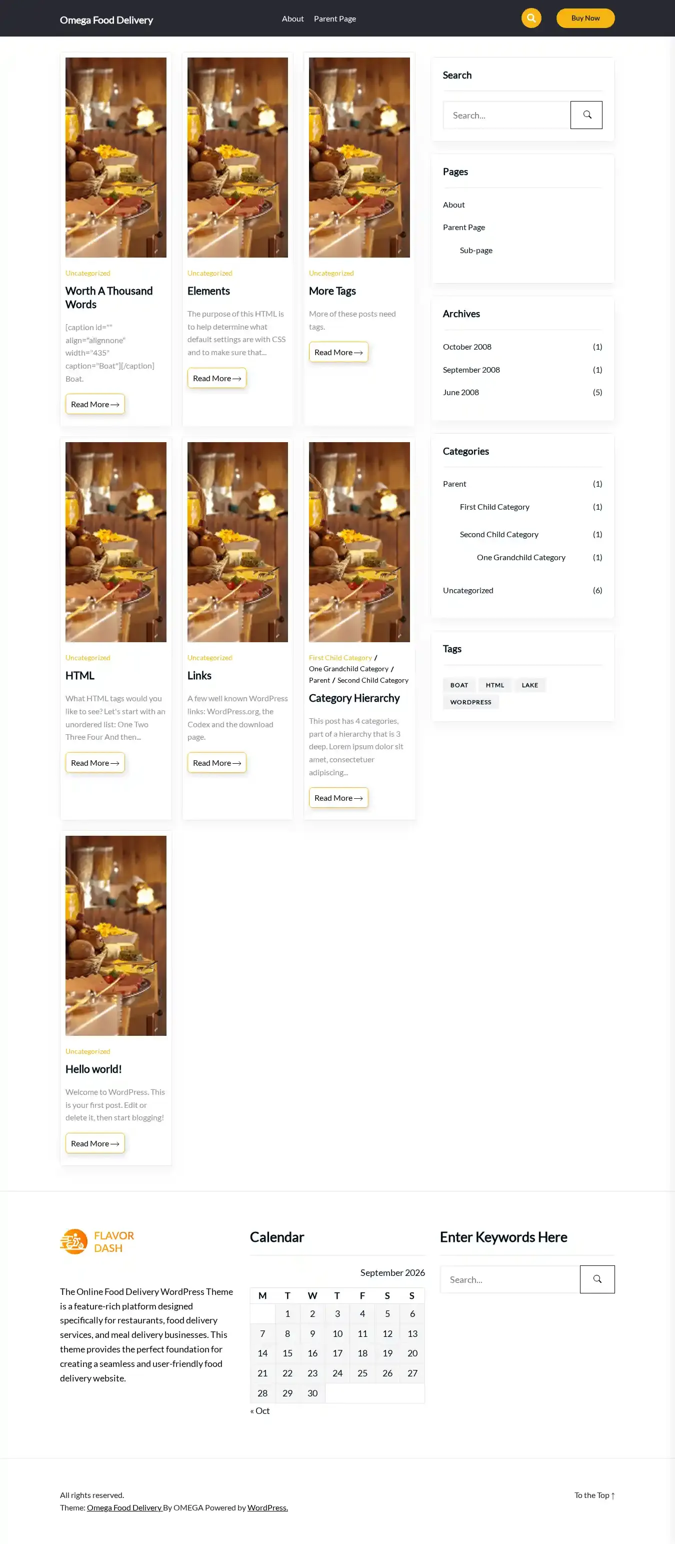 Omega Food Delivery home page on desktop