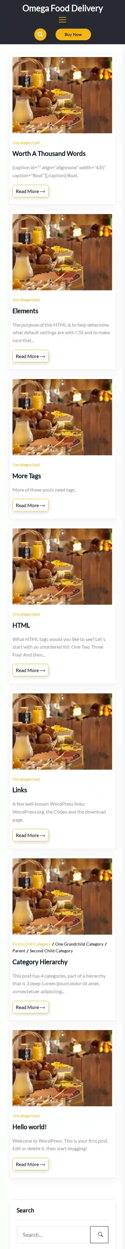 Omega Food Delivery home page on mobile