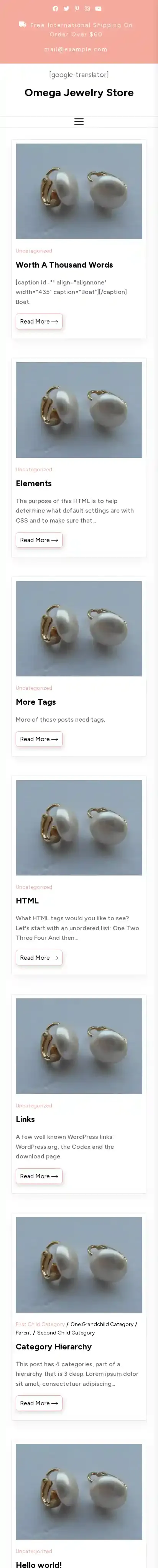 Omega Jewelry Store home page on mobile