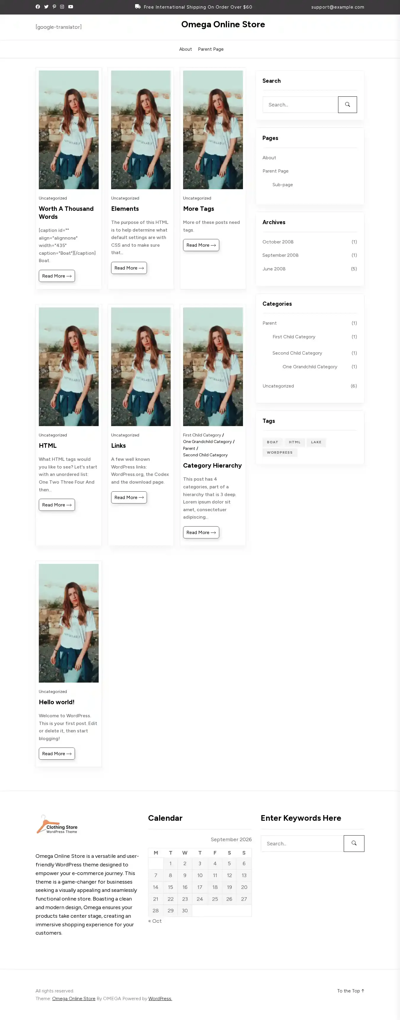 Omega Online Store home page on desktop