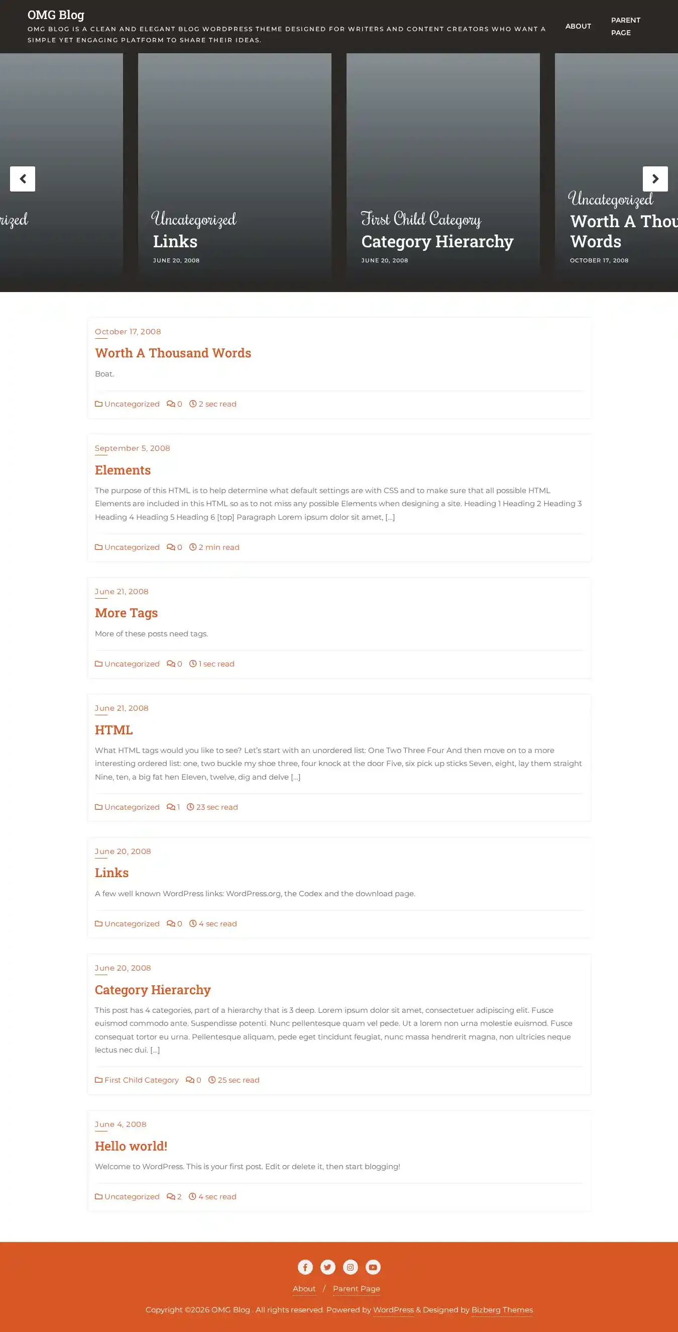 OMG Blog home page on desktop
