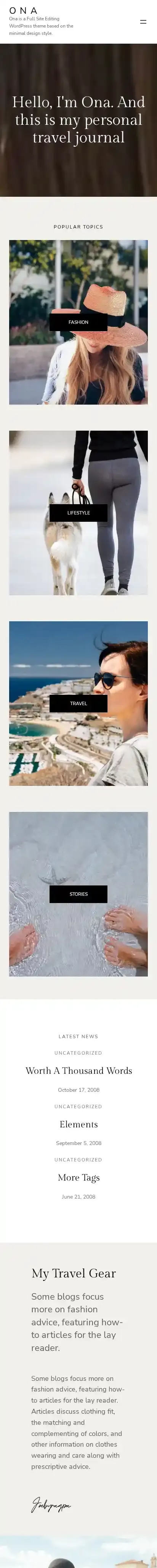 Ona home page on mobile