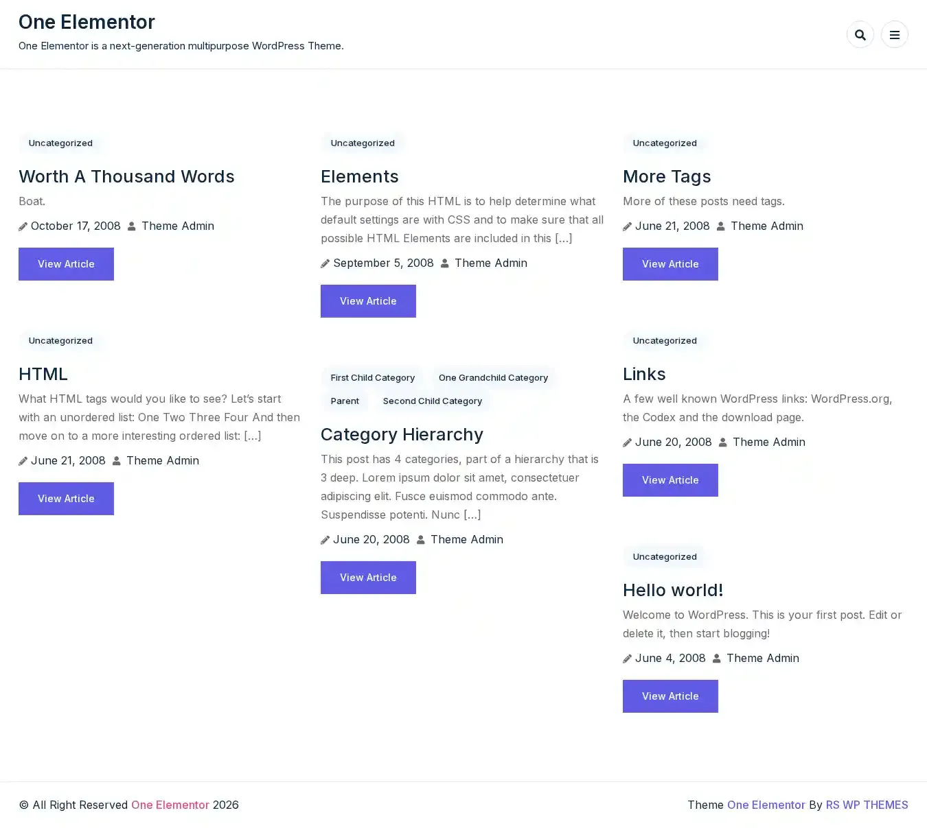 One Elementor home page on desktop