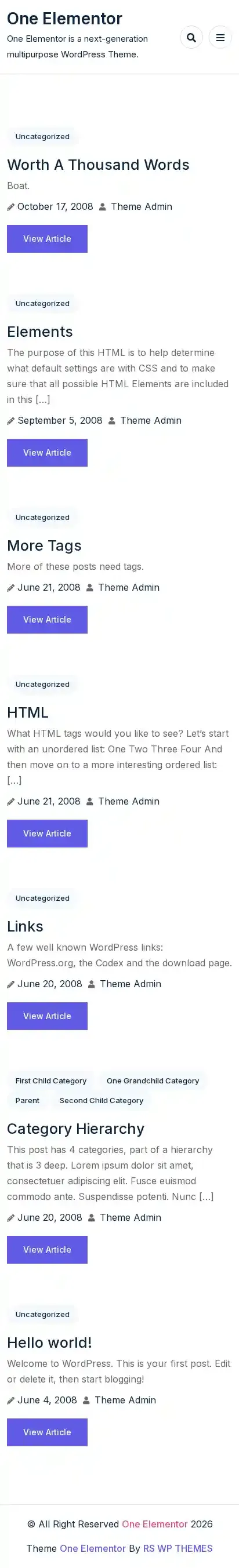 One Elementor home page on mobile
