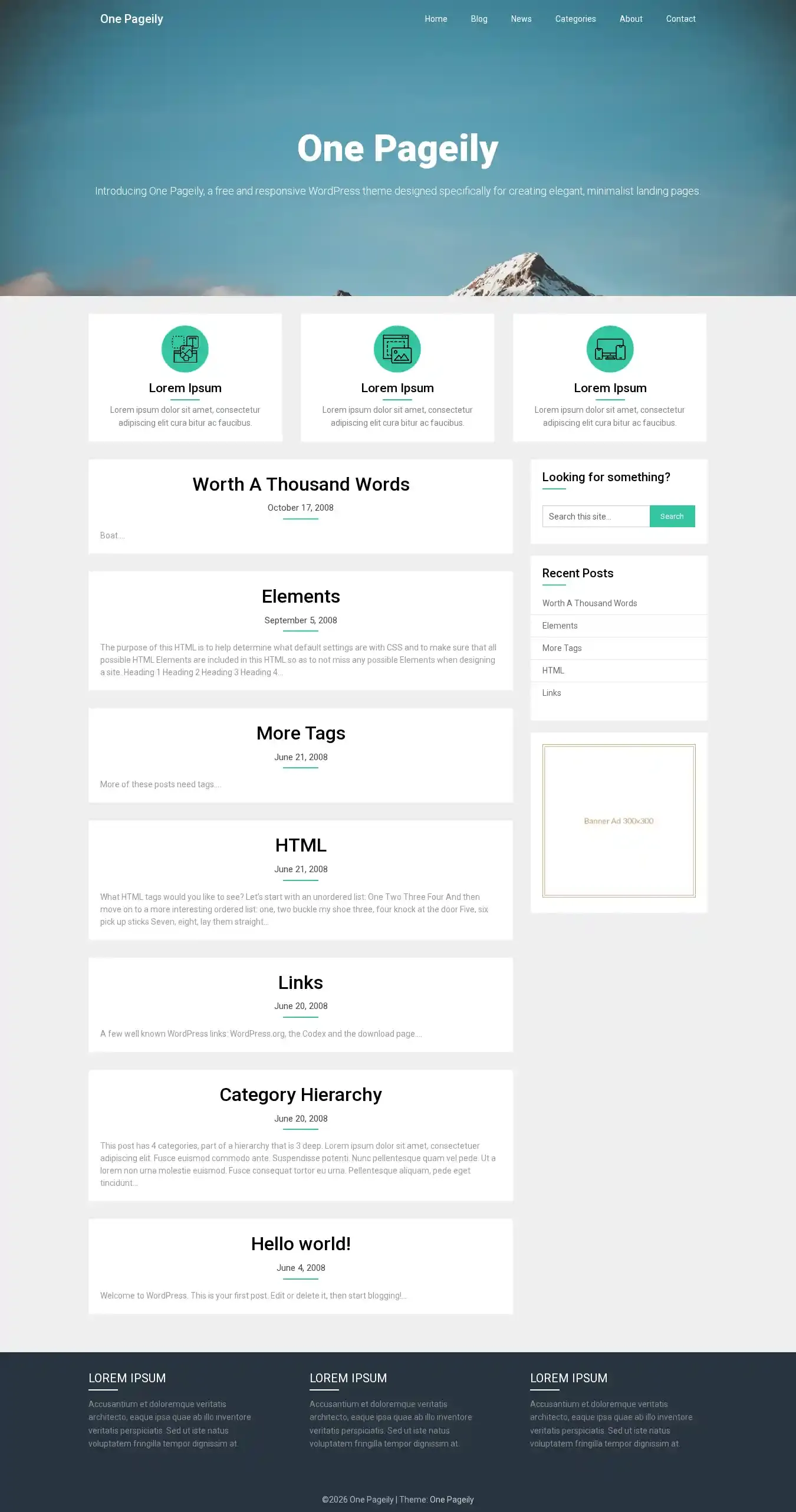One Pageily home page on desktop