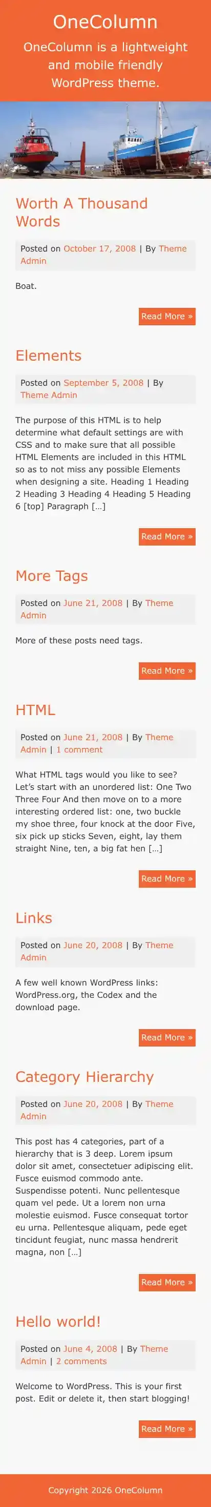 OneColumn home page on mobile