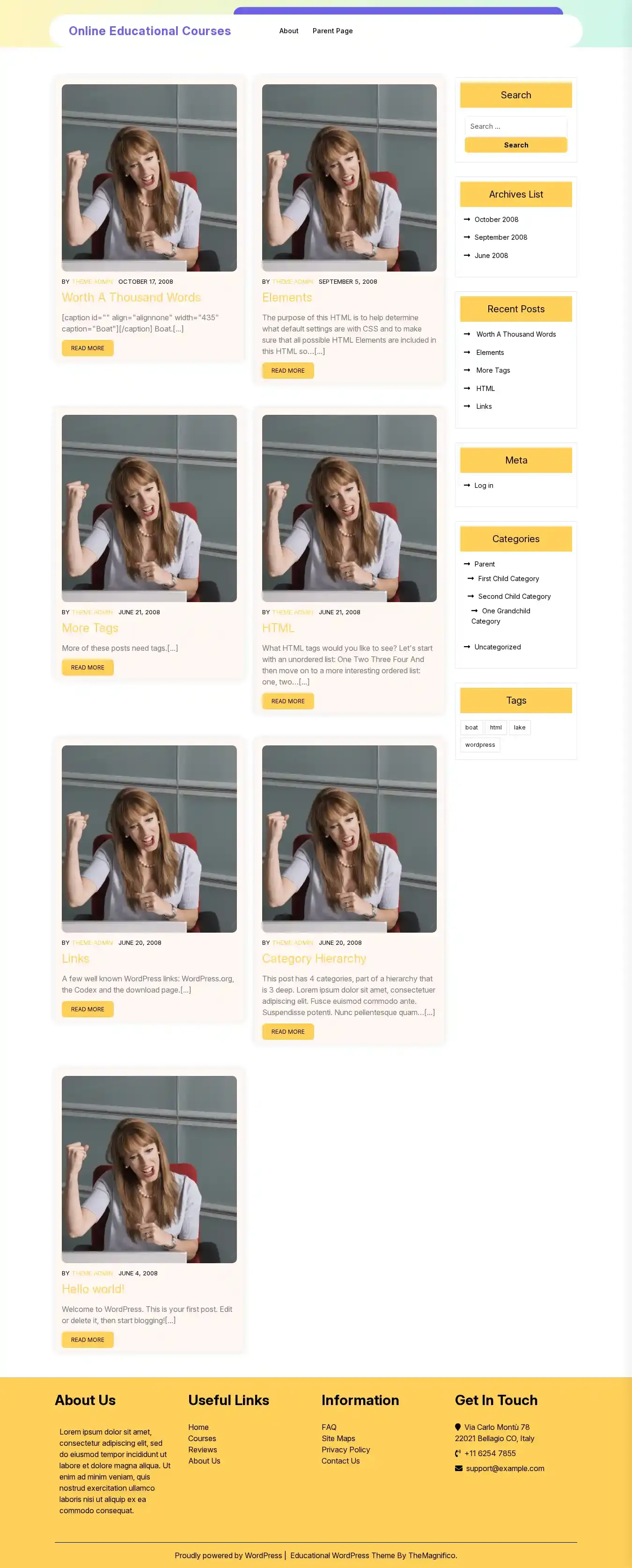 Online Educational Courses home page on desktop