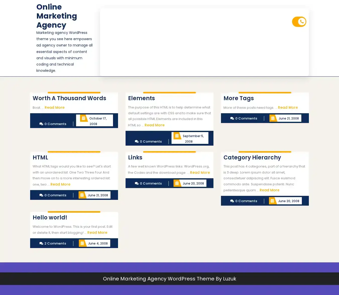 Online Marketing Agency home page on desktop