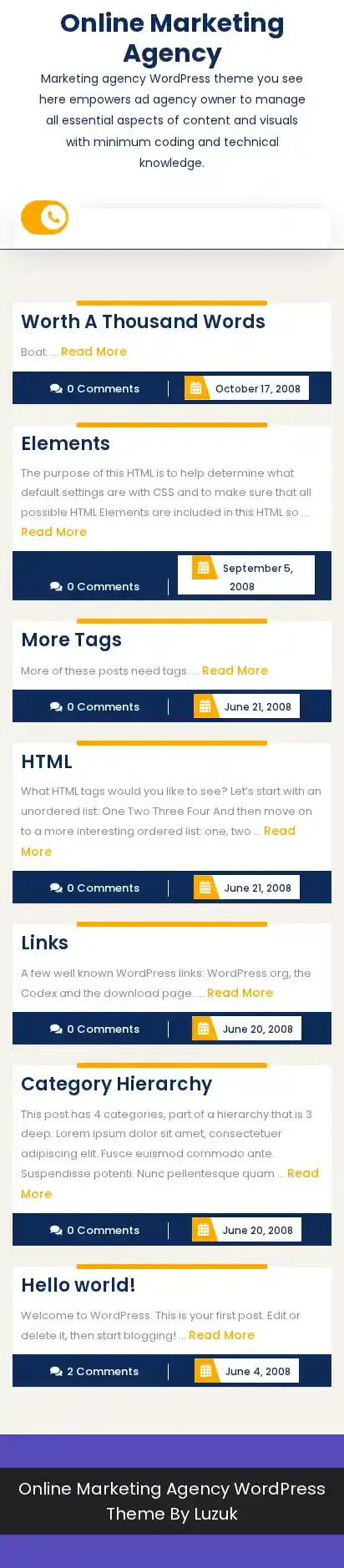 Online Marketing Agency home page on mobile