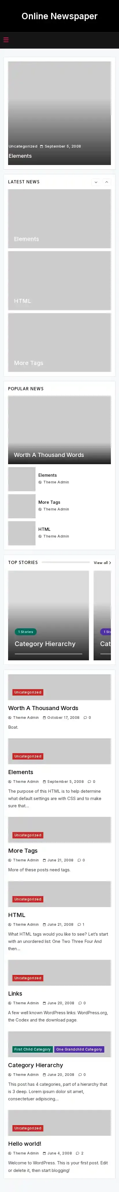 Online Newspaper home page on mobile