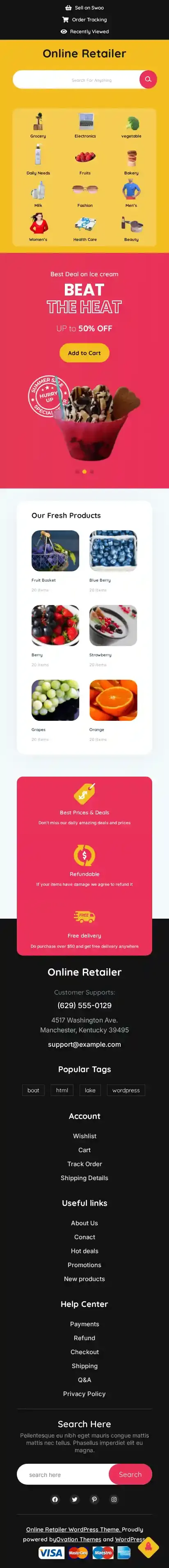 Online Retailer home page on mobile