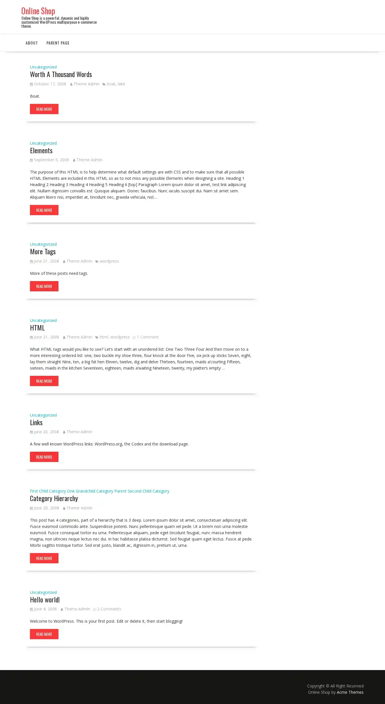Online Shop home page on desktop