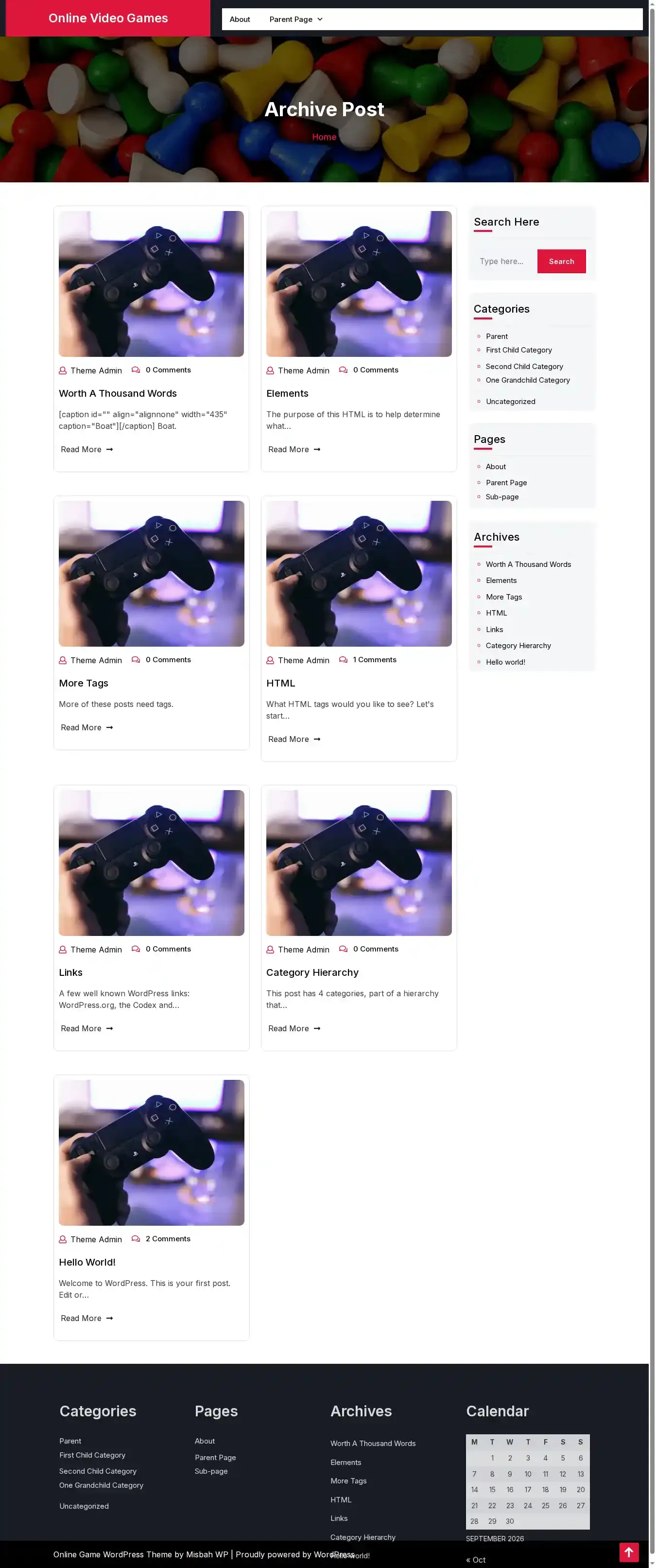 Online Video Games home page on desktop