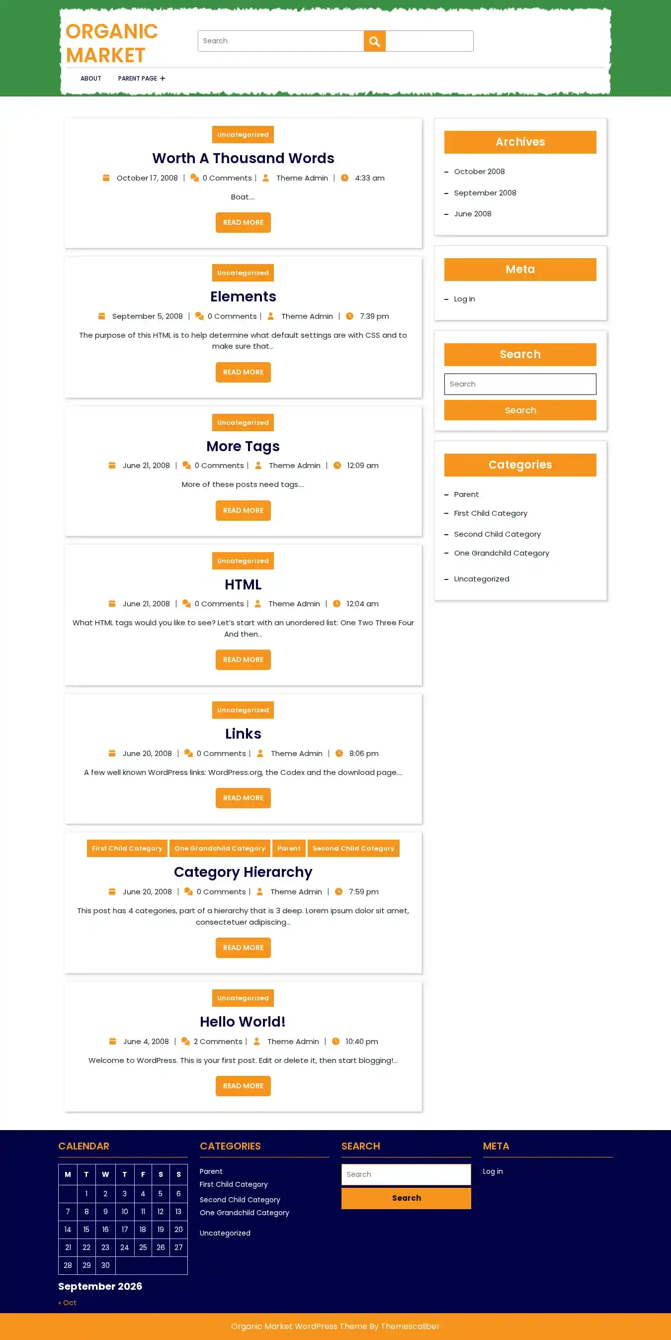 Organic Market home page on desktop