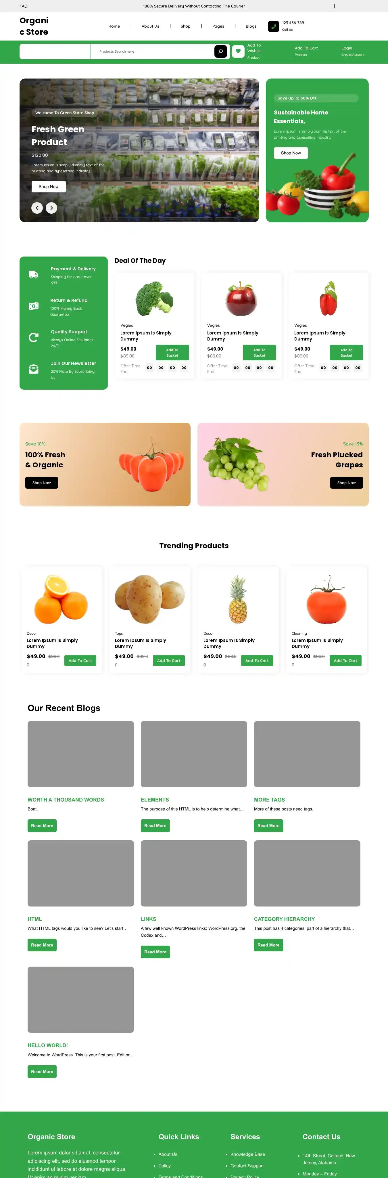 Organic Store home page on desktop