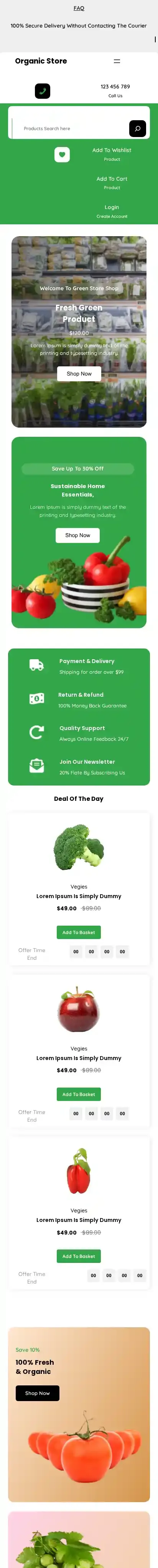 Organic Store home page on mobile