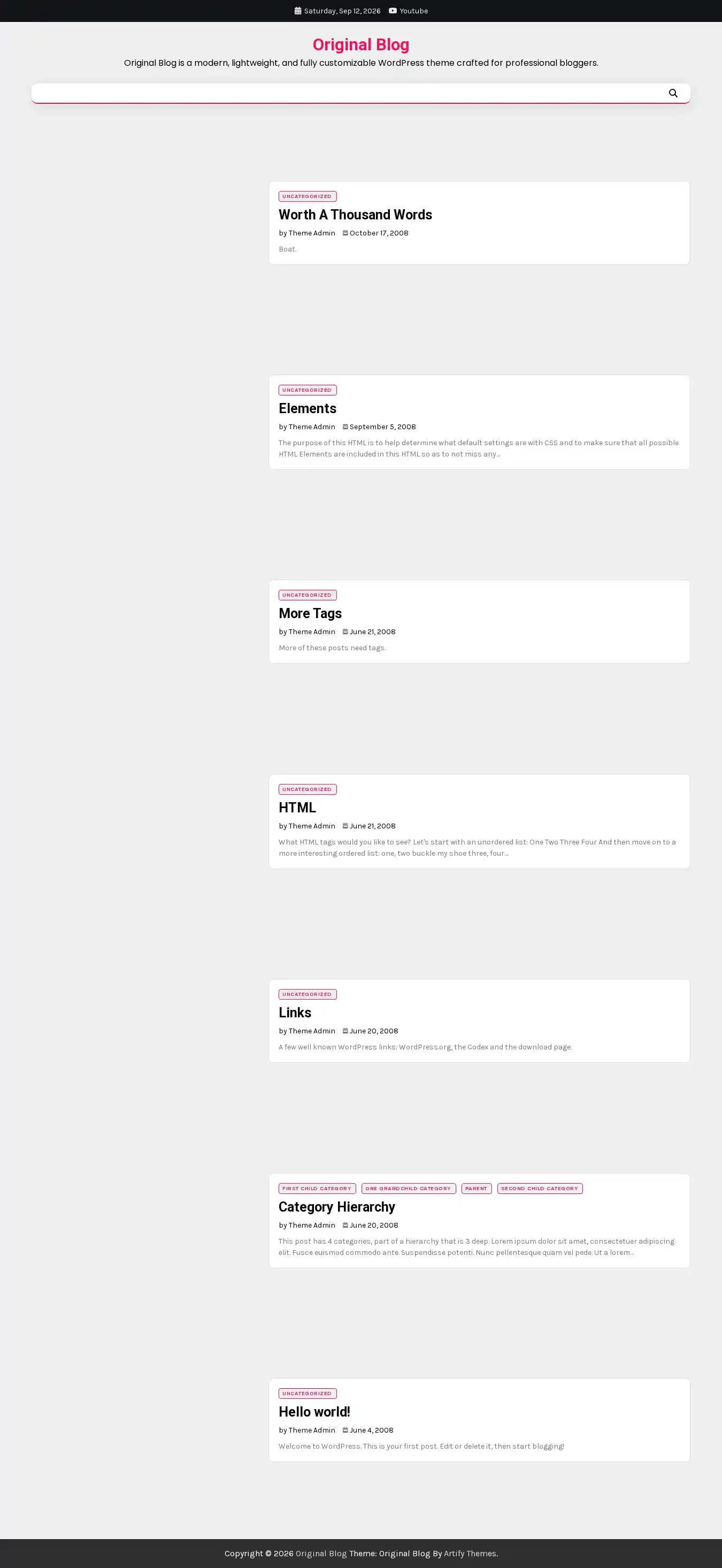 Original Blog home page on desktop