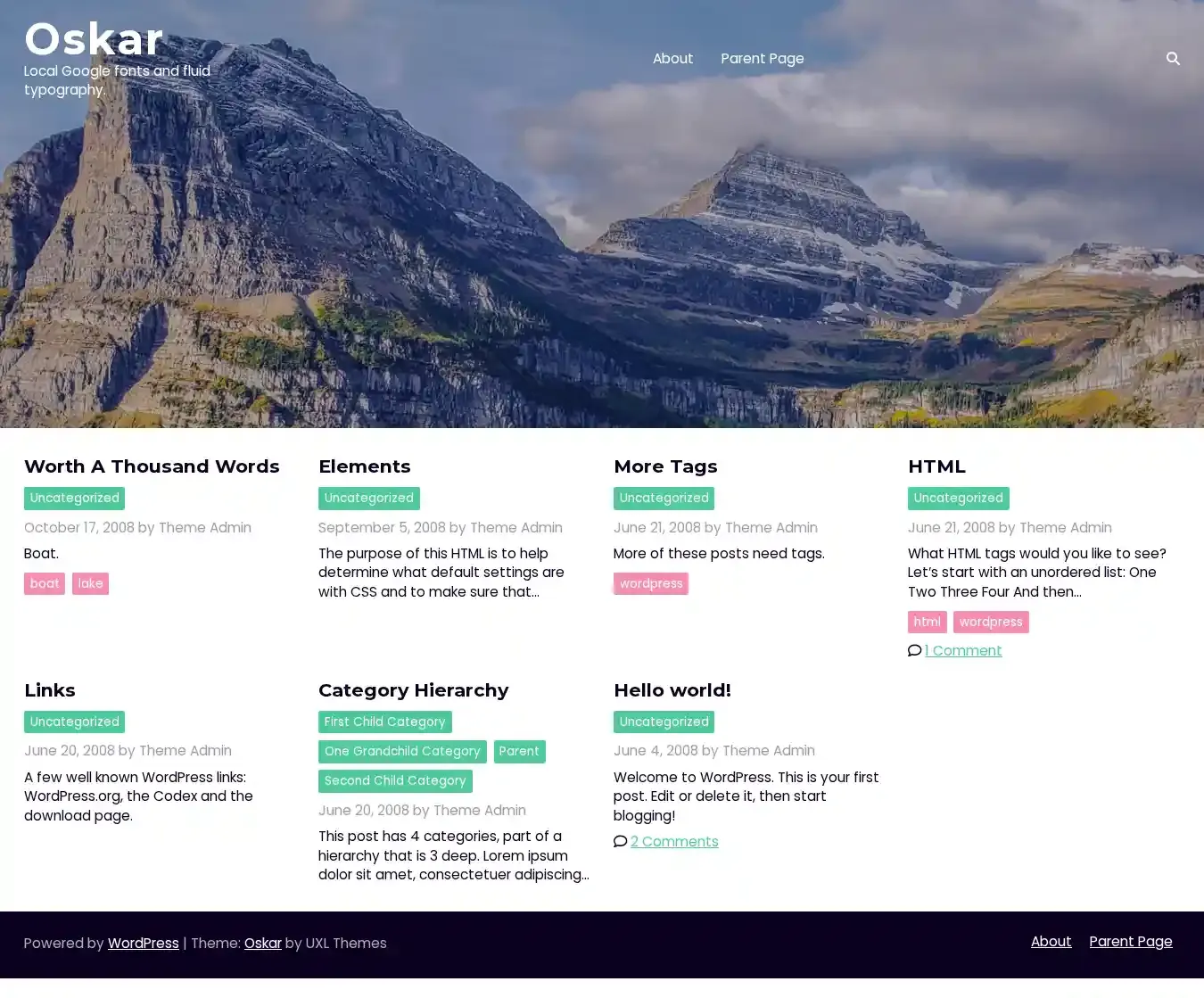 Oskar home page on desktop