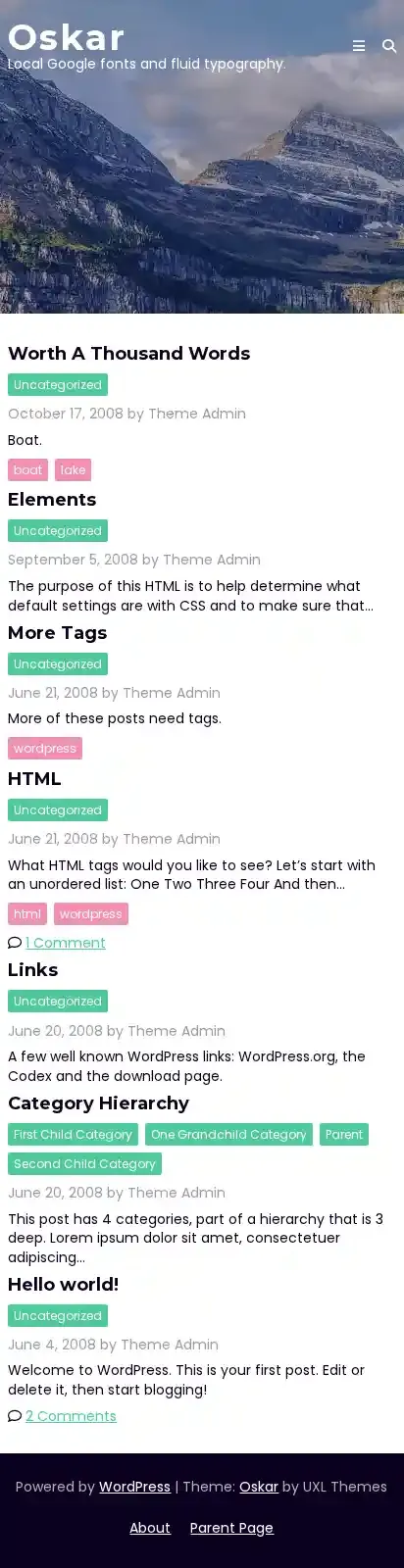 Oskar home page on mobile