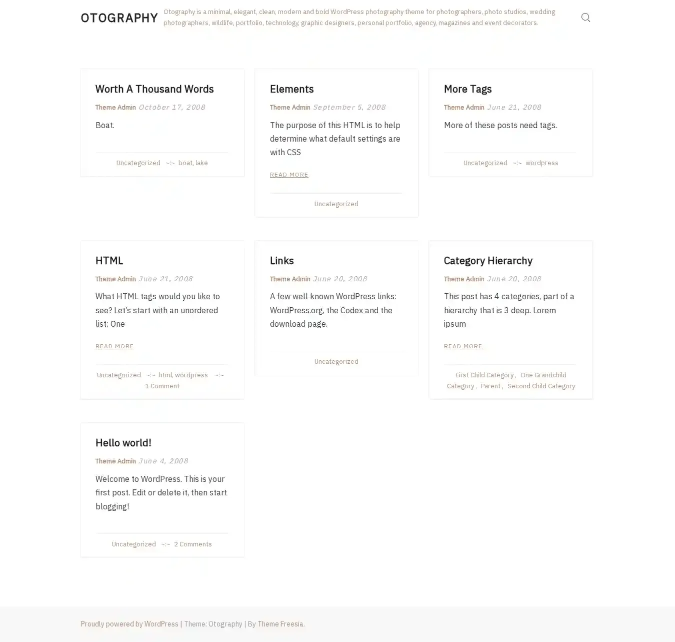 Otography home page on desktop
