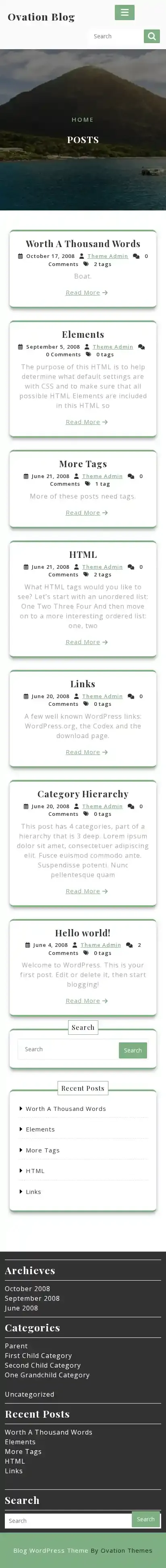 Ovation Blog home page on mobile