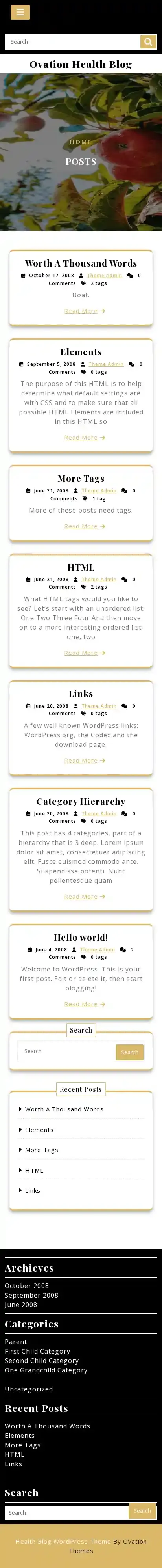 Ovation Health Blog home page on mobile
