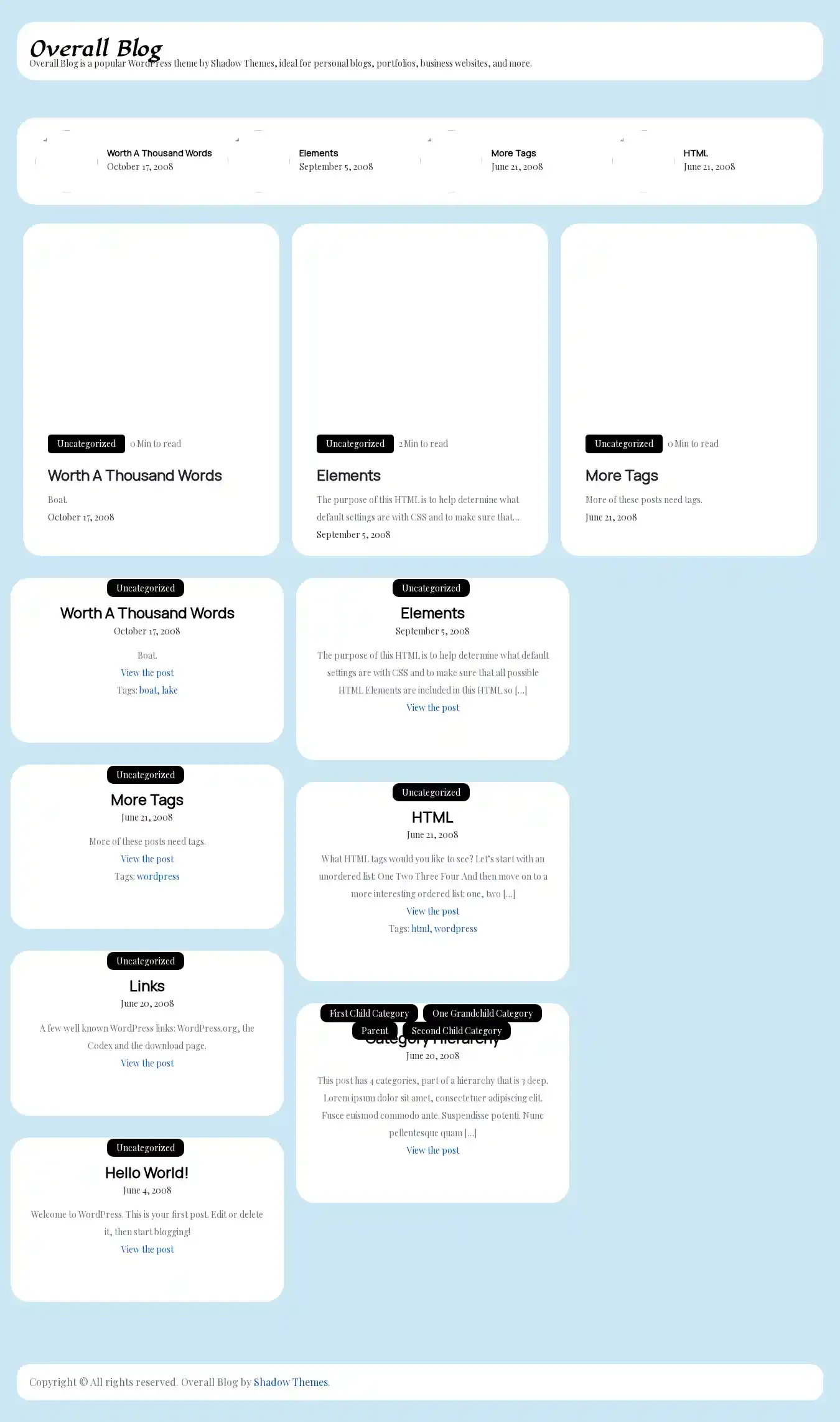 Overall Blog home page on desktop