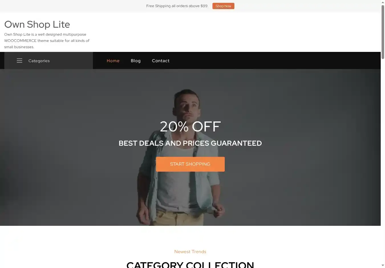 Own Shop Lite home page on desktop