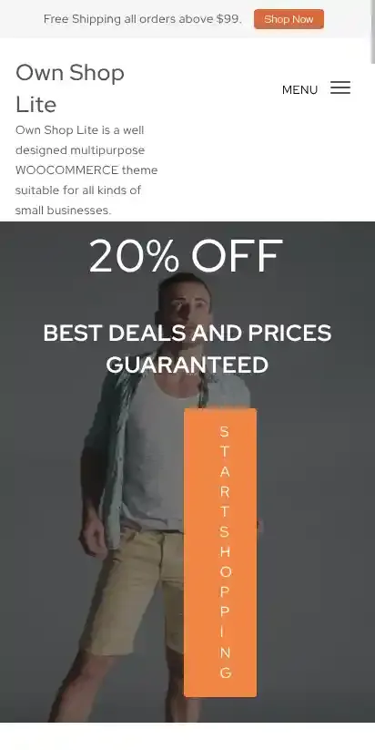 Own Shop Lite home page on mobile